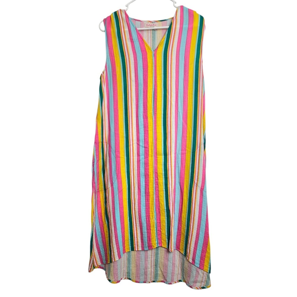 FRESH PRODUCE Size S Colorful Pacific Allegra Striped Dress Sleeveless Vibrant‎